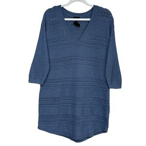 Torrid V-Neck Tunic Sweater Pointelle Knit Blue Womens 10